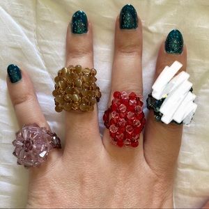SOLD Handmade Swarovski woven crystal cocktail rings costume jewelry